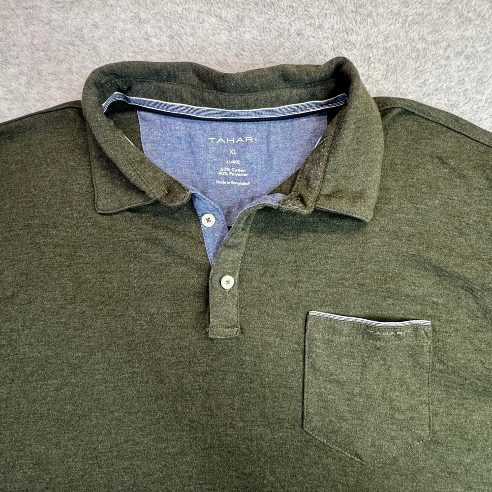 Tahari Mens‎ XL Polo Shirt Olive Green Heathered Short Sleeve Pocket